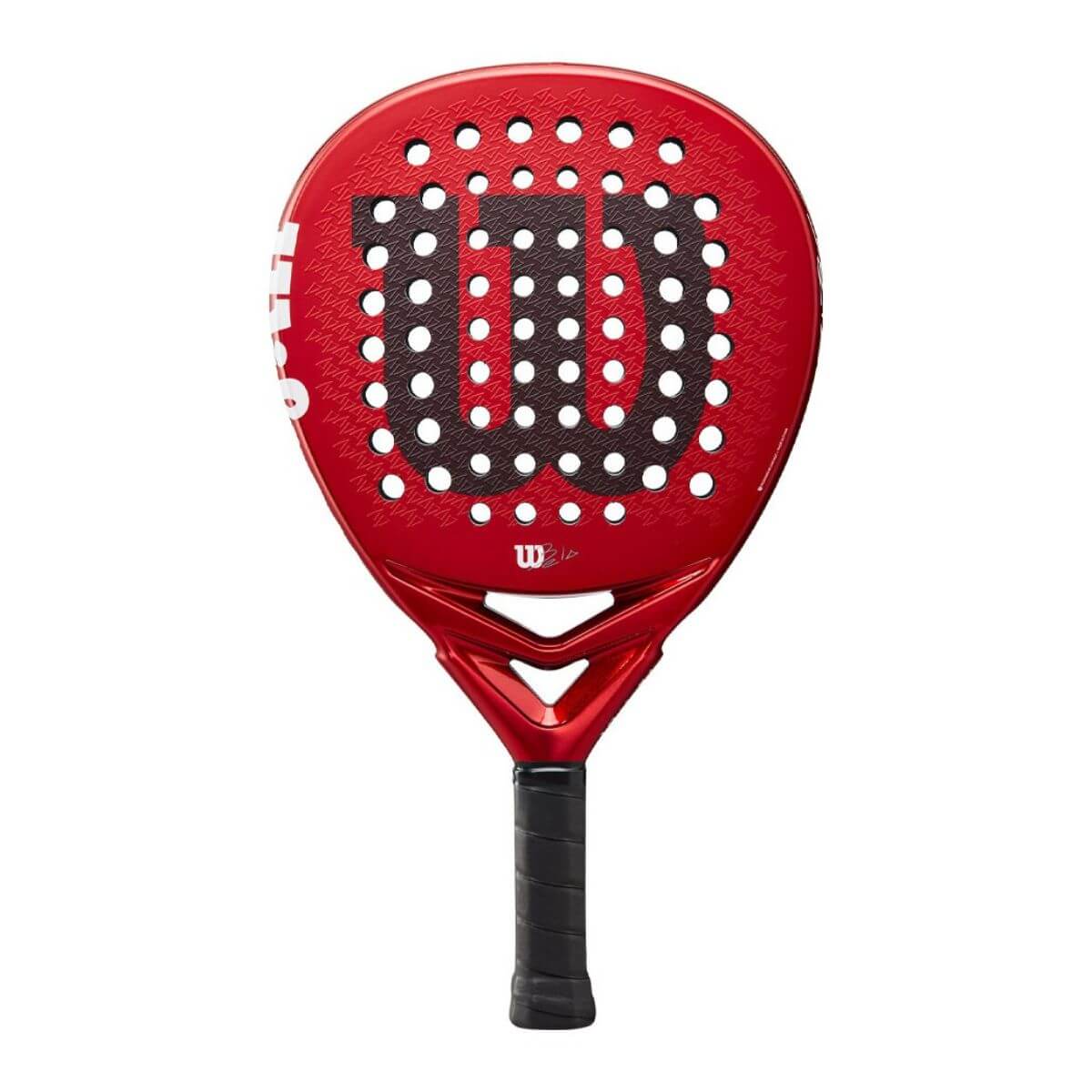 Vooraanzicht: Wilson Bela Pro V2.5 padelracket in zwart-rood design met druppelvorm.