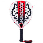Babolat Technical Veron Juan Lebron 2025 witte padelracket met diamantvormig blad en rodeen zwarte  accenten vooraanzicht