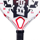 Babolat Technical Veron Juan Lebron 2025 witte padelracket met diamantvormig blad en rodeen zwarte  accenten close-up slagoppervlak
