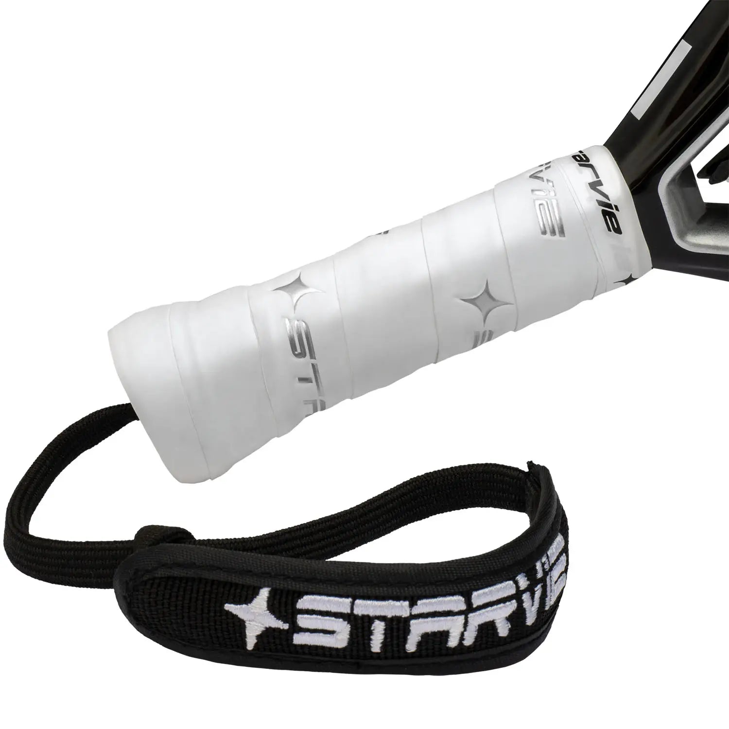 Handvat StarVie Raptor+ 2026 padelracket – traanvormig met 3D Carbon, M-EVA Balance-kern, Spin Boost-afwerking en Dynamic Star-technologie.