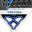 Detail StarVie Triton Power+ 2026 padelracket – diamantvormig model met 18K Carbon Hybrid, H-EVA Power-kern en ruwe Spin Boost-afwerking.