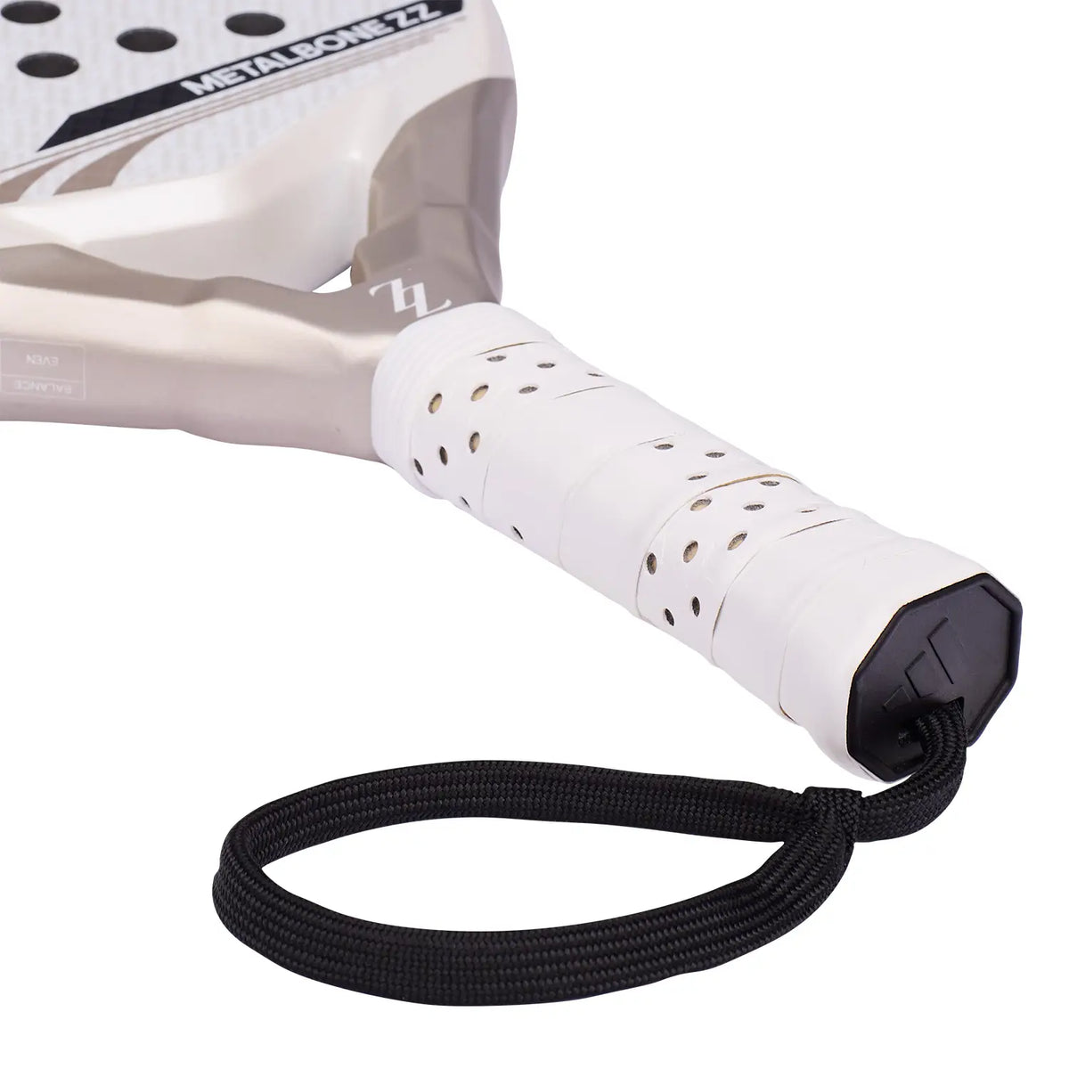 Handvat witte padel racket Adidas Metalbone ZZ Carbon 2026 met goudkleurig Adidas logo