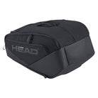 Vooraanzicht zwarte HEAD Pro X Padel Bag L Black: ruime, padeltas van gerecycled materiaal