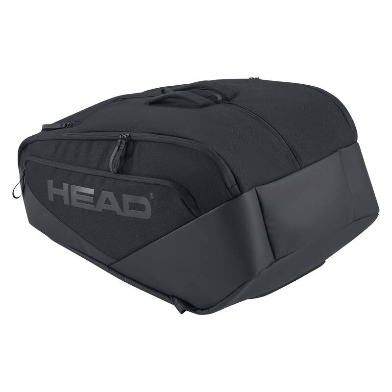 Vooraanzicht zwarte HEAD Pro X Padel Bag L Black: ruime, padeltas van gerecycled materiaal