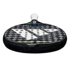 Bovenaanzicht van de Adidas Cross It Ctrl 3.4 2025 zwart/grijs padel racket met wit logo van adidas in het midden.