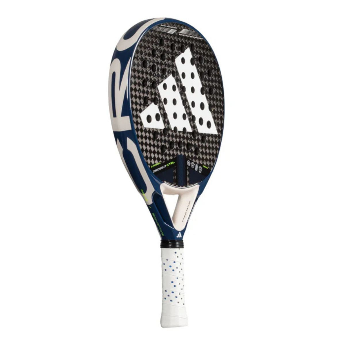Schuin vooraanzicht Adidas Cross It Carbon CTRL 3.4 – 2025 padelracket – rond model, Carbon Fiber blad en EVA Soft Energy kern voor ultieme controle.