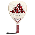 Vooraanzicht Adidas Metalbone Reserve LTD 2026 witte padel racket met donkerrood logo van Adidas op het slagoppervlak en rood handvat.