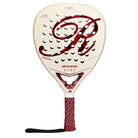 Vooraanzicht Adidas Metalbone Reserve LTD 2026 witte padel racket met donkerrood logo R op het slagoppervlak en rood handvat.