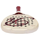 Bovenaanzicht Adidas Metalbone Reserve LTD 2026 witte padel racket met donkerrood logo R op het slagoppervlak en rood handvat.