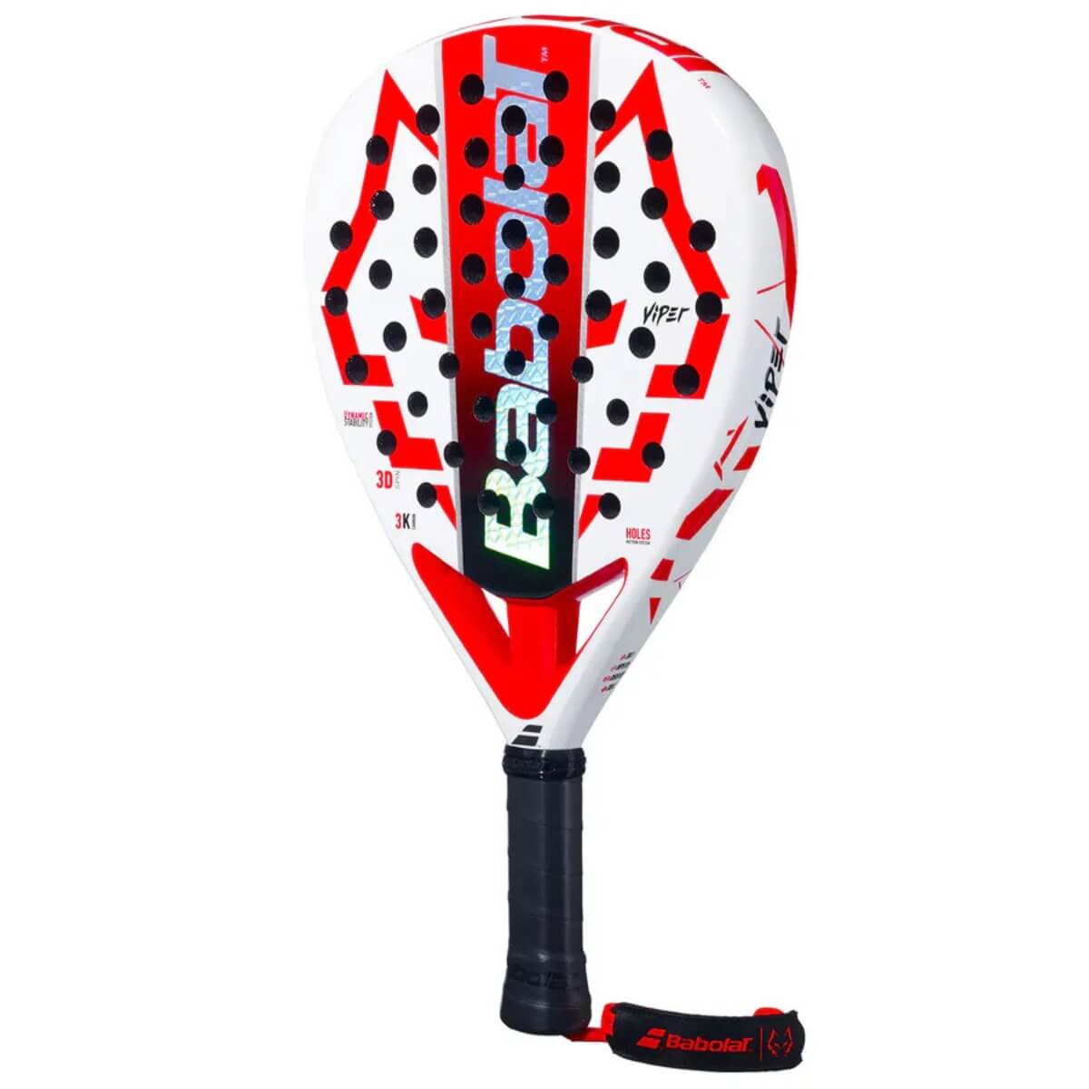 Babolat Technical Viper Lebron 2025 witte padel racket met rode accenten schuin vooraanzicht