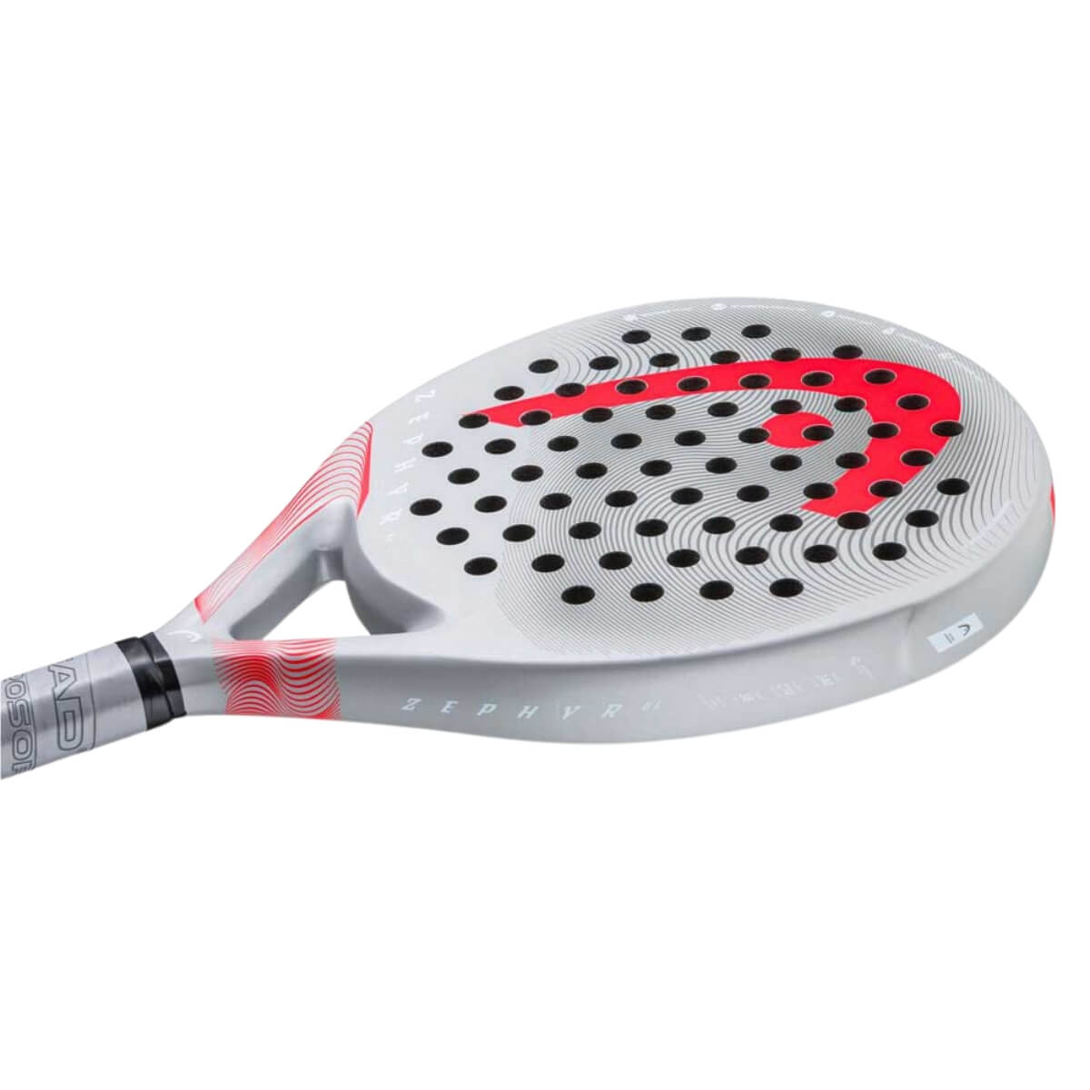 Head Zephur UL grey red padel racket tilt view