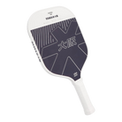 Schuin vooraanzicht pickleball racket wit met paarse details en logo Osaka