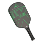 Schuin vooraanzicht Osaka Pro Tour Pickleball racket zwart met groen Osaka logo