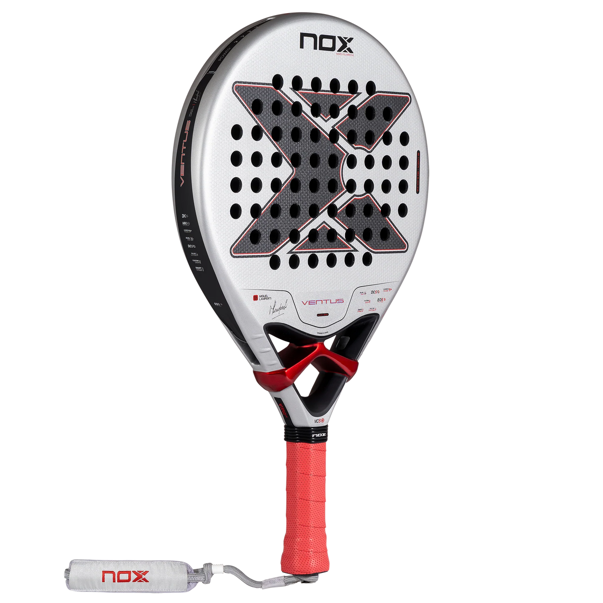 Schuin vooraanzicht grijs padel racket Nox Ventus Control 3k 2027 by Miguel Lamperti