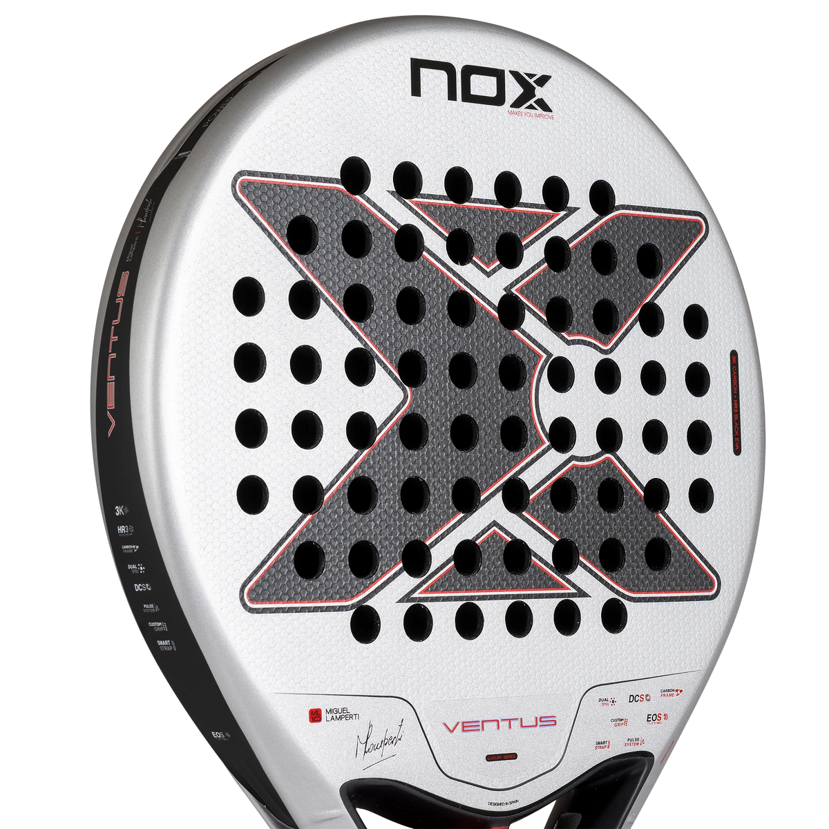 Detail slagoppervlak grijs padel racket Nox Ventus Control 3k 2027 by Miguel Lamperti