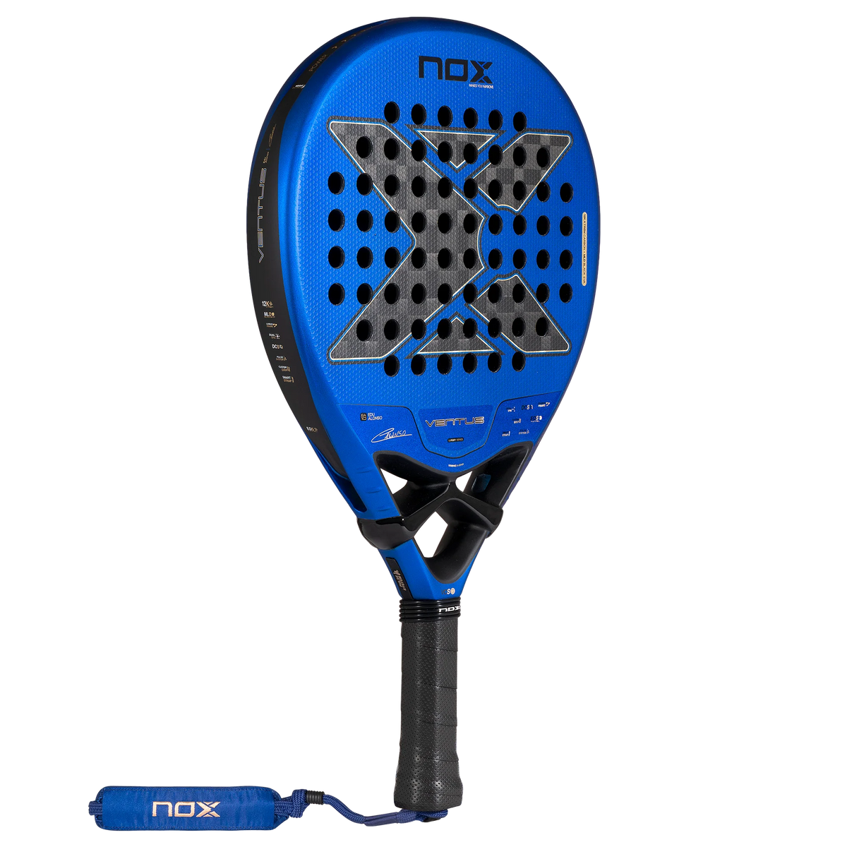 Schuin vooraanzicht blauw padel racket Nox Ventus Hybrid 12k 2027 by Edu Alonso