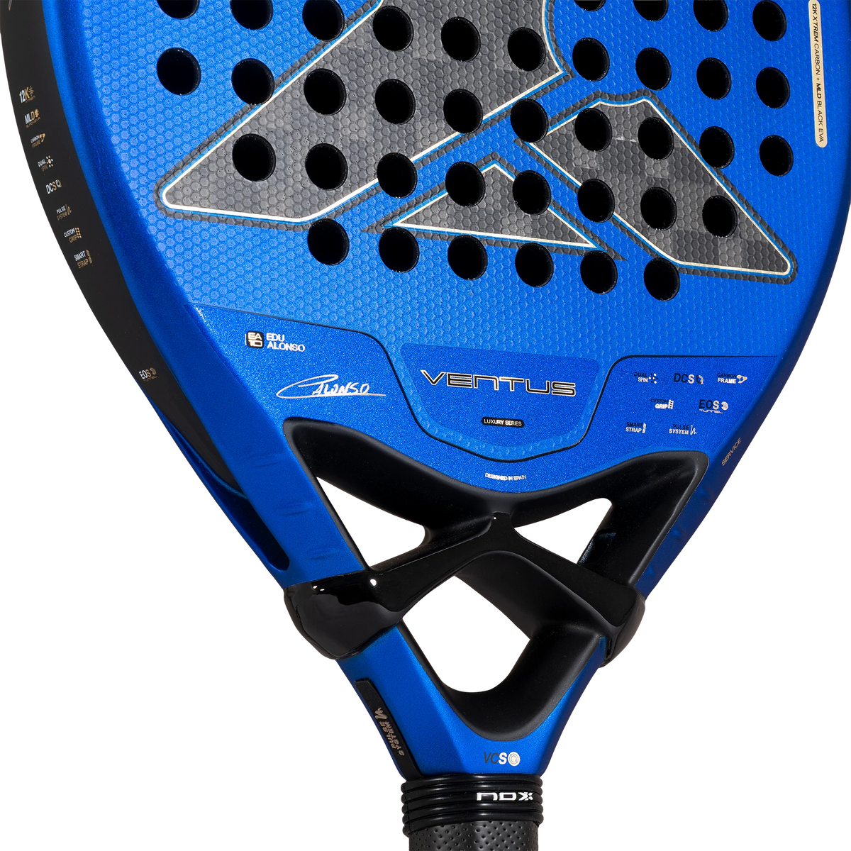 Detail kader blauw padel racket Nox Ventus Hybrid 12k 2027 by Edu Alonso