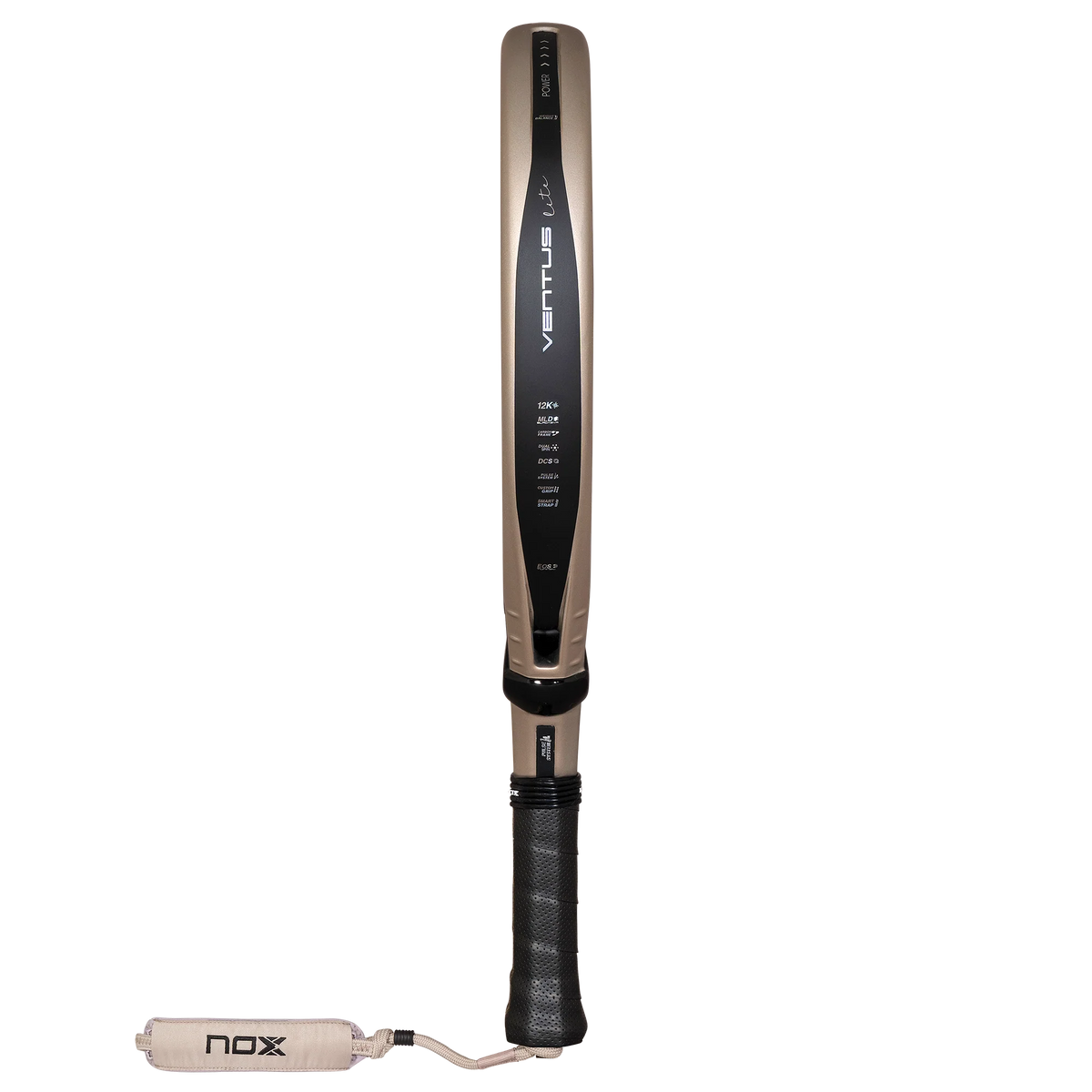 Zijaanzicht bronzen padel racket Nox Ventus Light 12k 2027