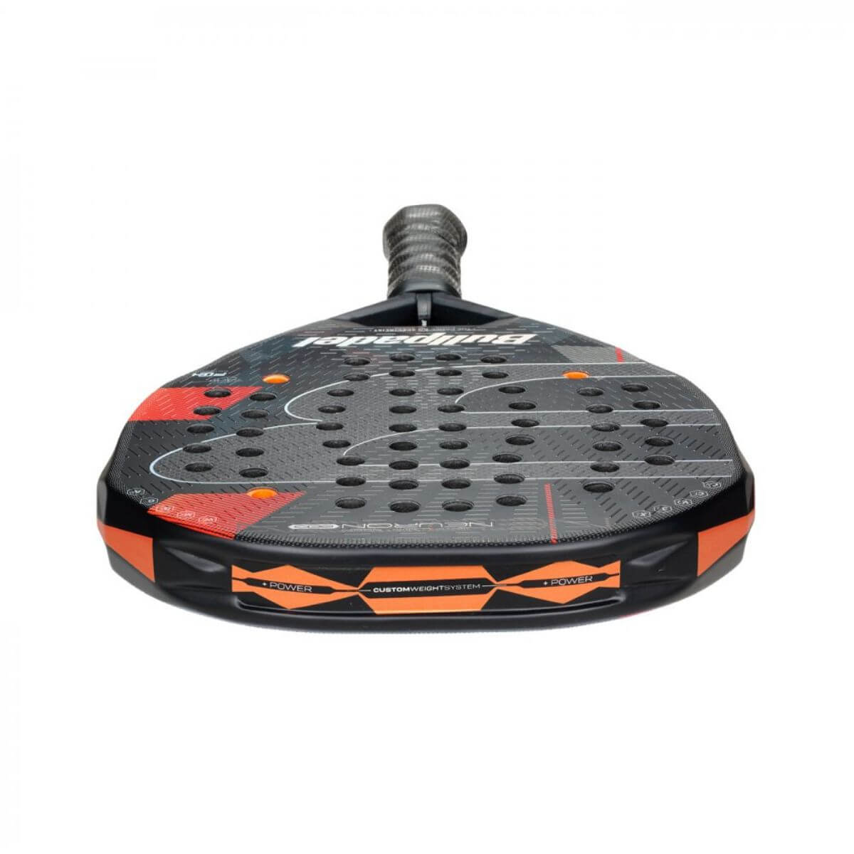 Bovenaanzicht Bullpadel Neuron 02 Edge padelracket – geometrische vorm, Xtend Carbon 3K en Multieva-kern. Ontworpen voor maximale precisie.