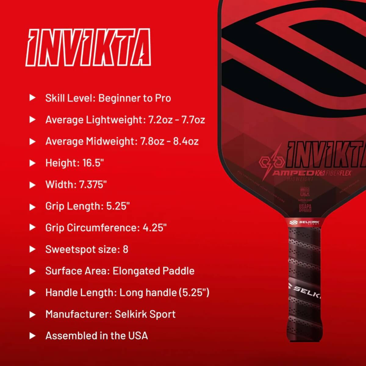 Selkirk Amped Invikta paddle / racket specificaties