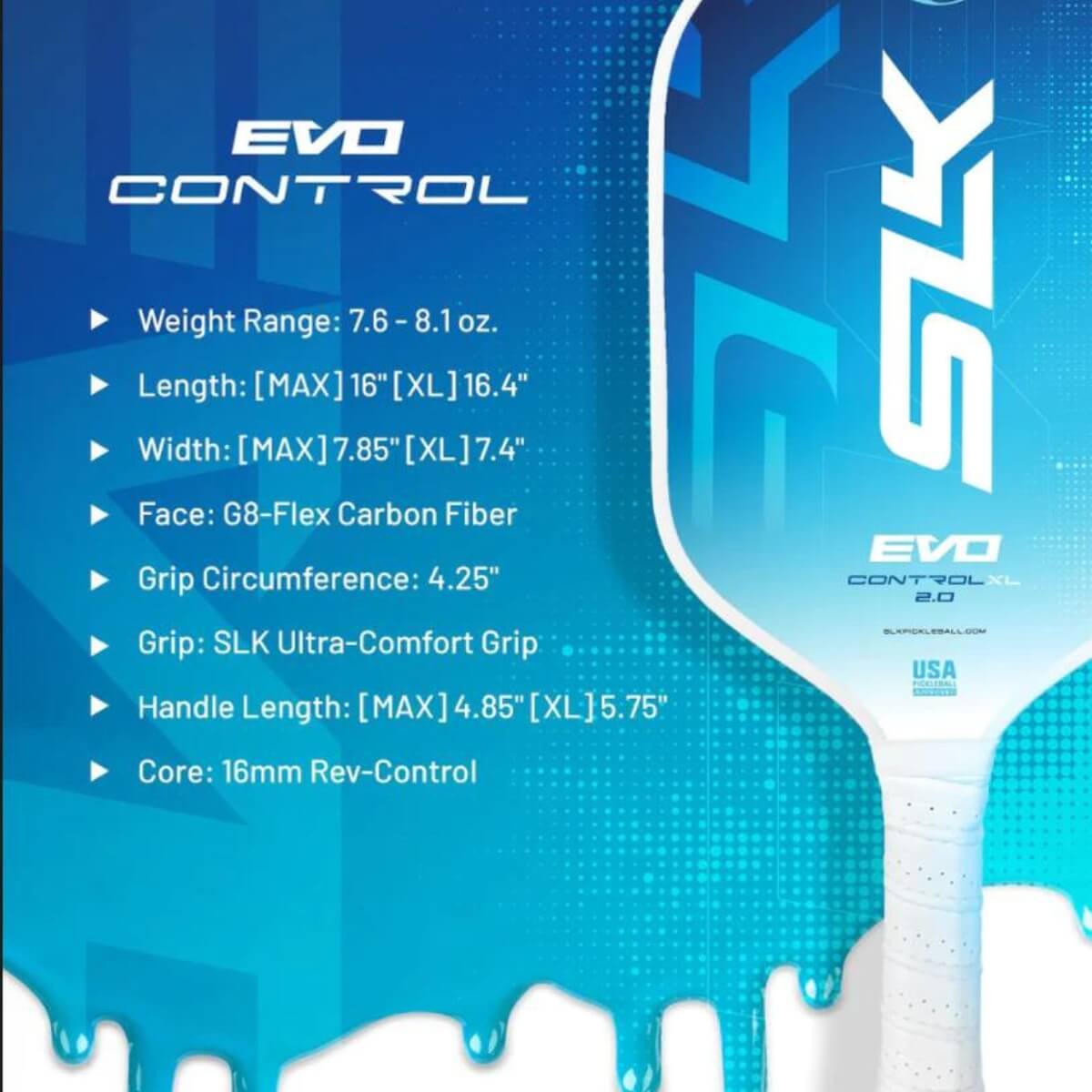 Selkirk SLK Evo Control 2.0 Max Blue paddle / racket specificaties