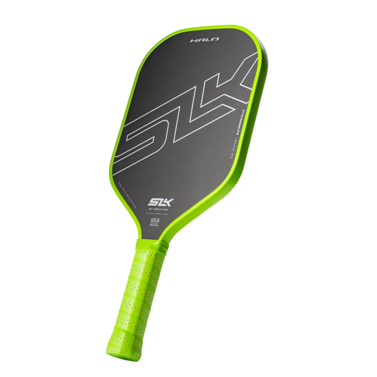 Selkirk SLK Halo Control XL pickleball paddle / racket groen tilt view
