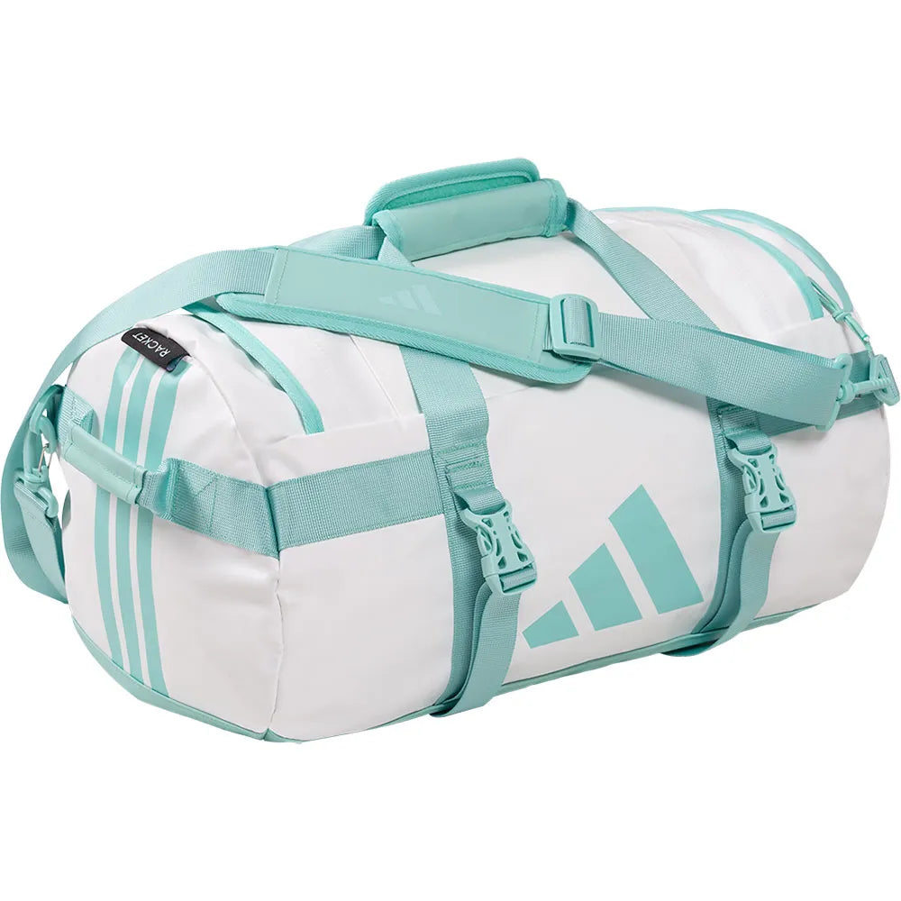 Witte padeltas met appelblauwzeegroene details