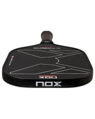 Bovenaanzicht Nox X-Foam Tempus 16 mm pickleball paddle zwart met wit Nox logo.