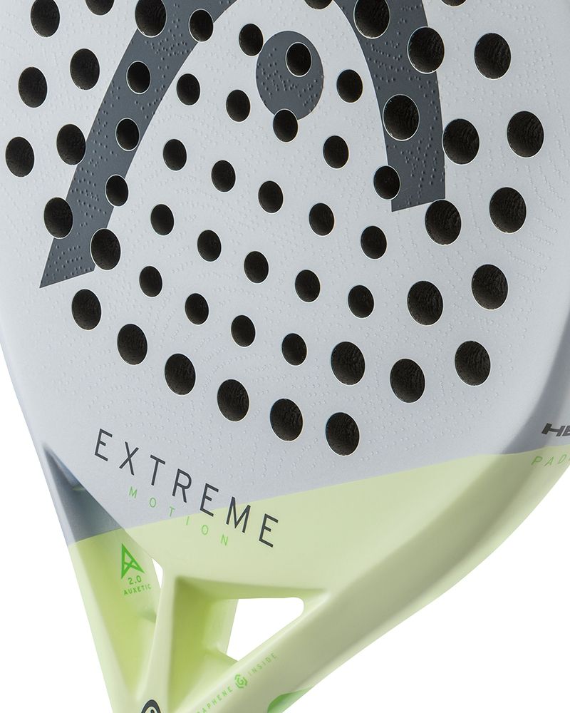 Detail Head Extreme Motion 2026 grijs met licht groene padel racket