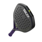 Schuin bovenaanzicht Siux Fenix Pro 2026 zwarte padel racket met paars handvat
